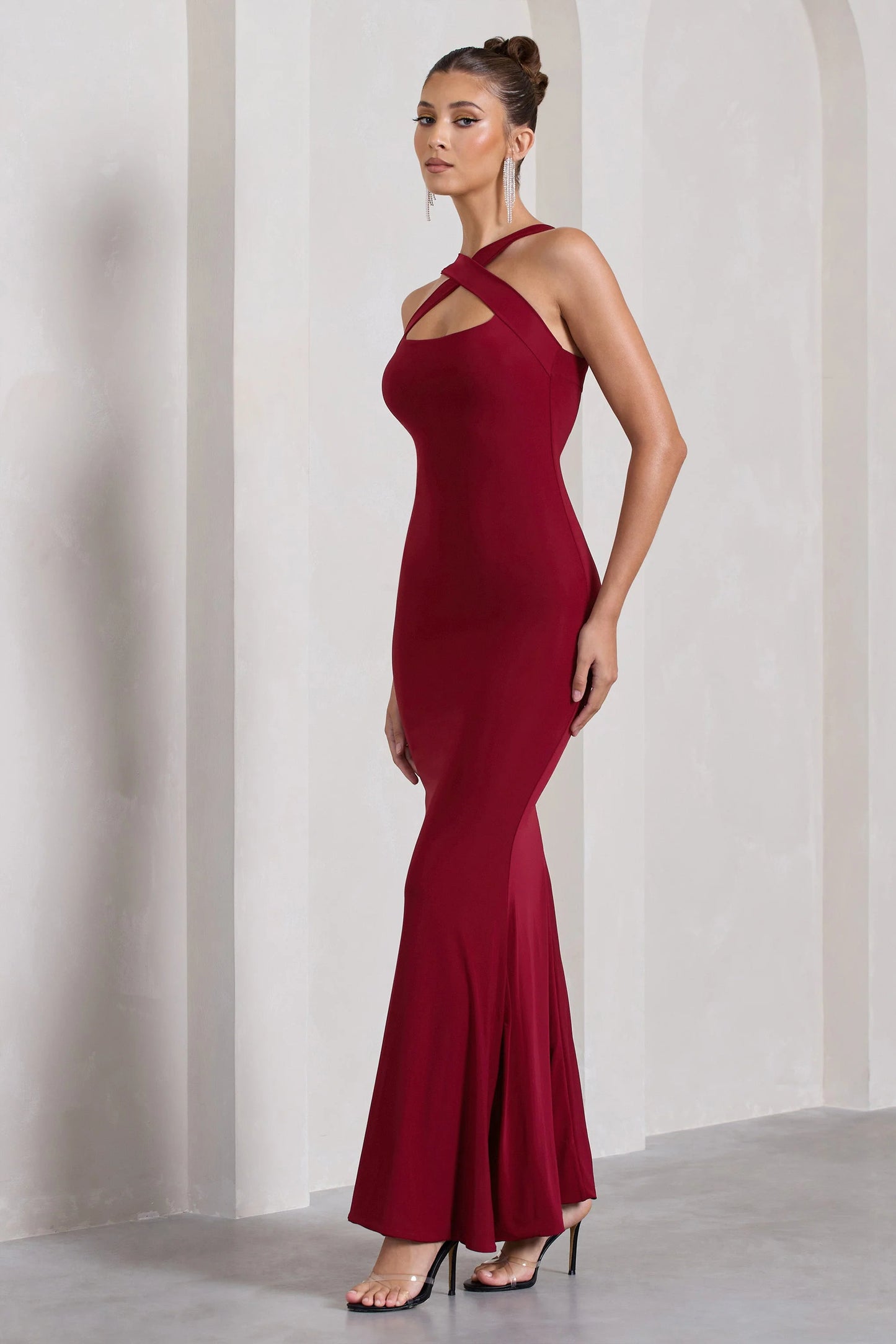 Cross My Heart | Berry Red Sleeveless Cross-Neck Maxi Dress