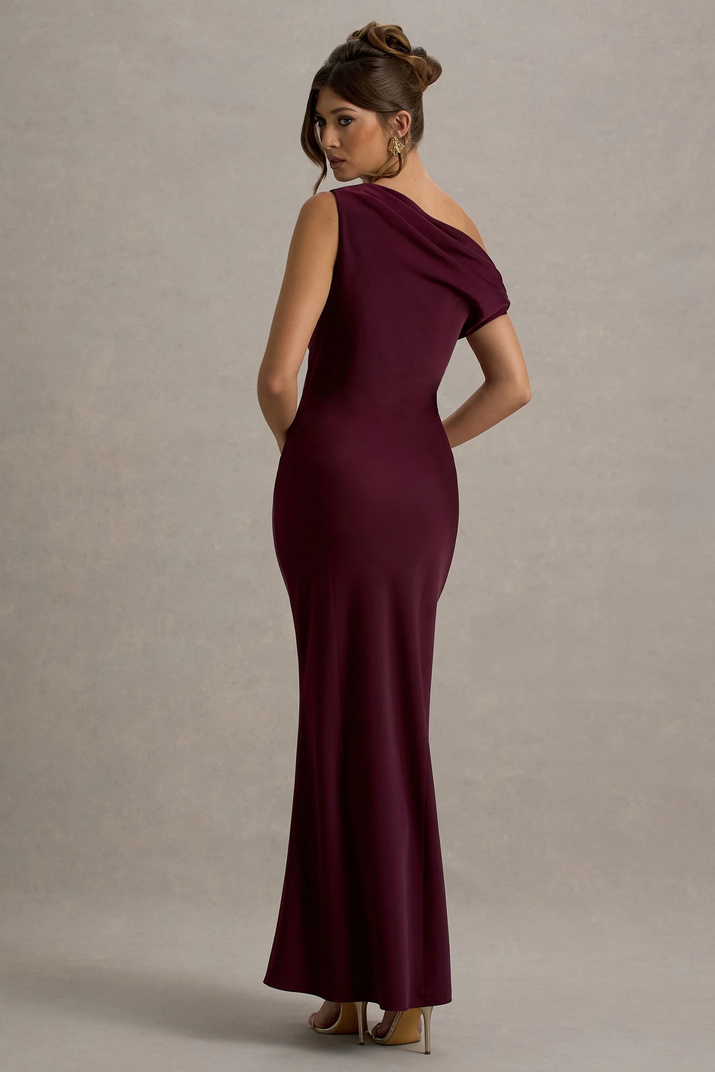 Isolde | Burgundy Satin One-Shoulder Maxi Dress