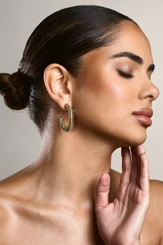 Ebony | Gold Diamante Chunky Hoop Earrings