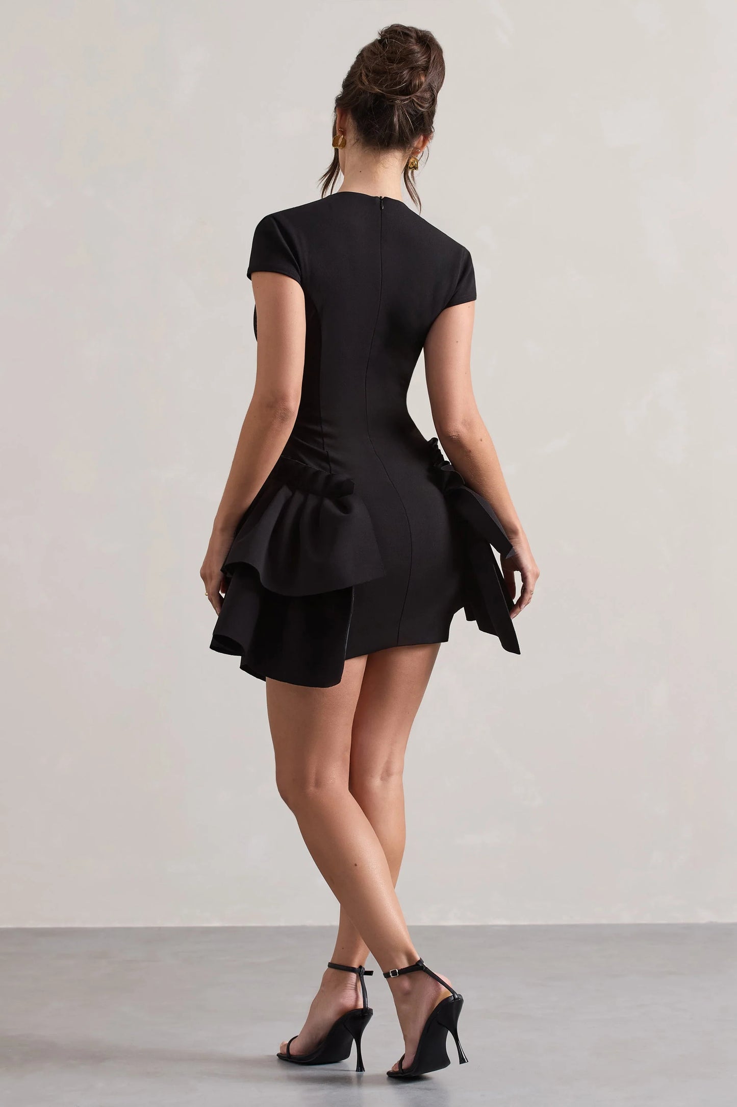 Genevieve | Black Plunge-Neck Mini Dress With Layered Hem