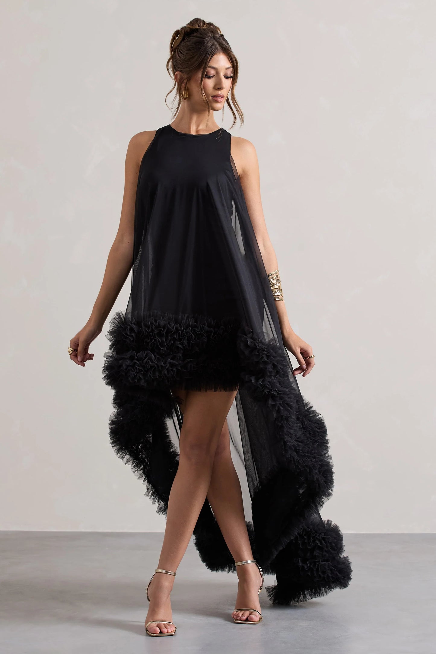 Lacie | Black Sleeveless Mini Dress With Tulle Overlay