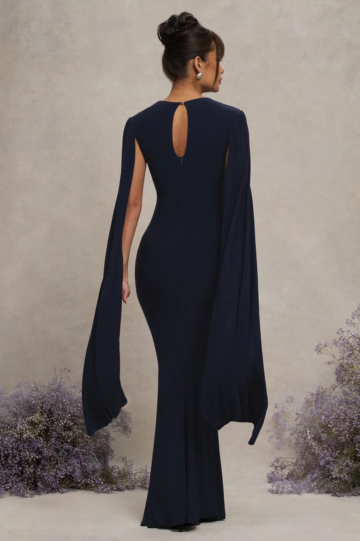 Divine Timing | Navy Maternity Maxi Dress With Cape Sleeves