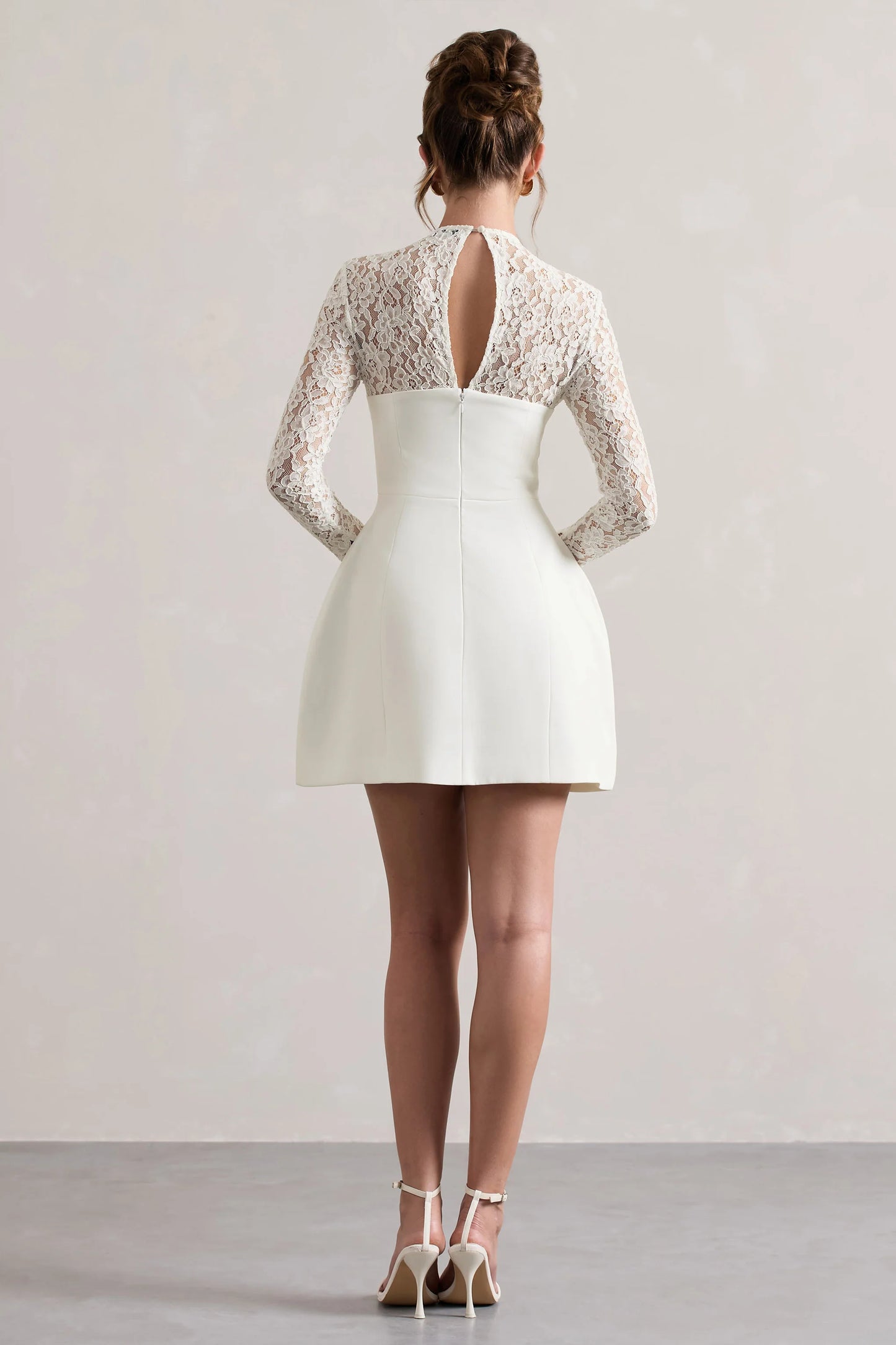 Birdie | White Lace Long-Sleeve Mini Dress