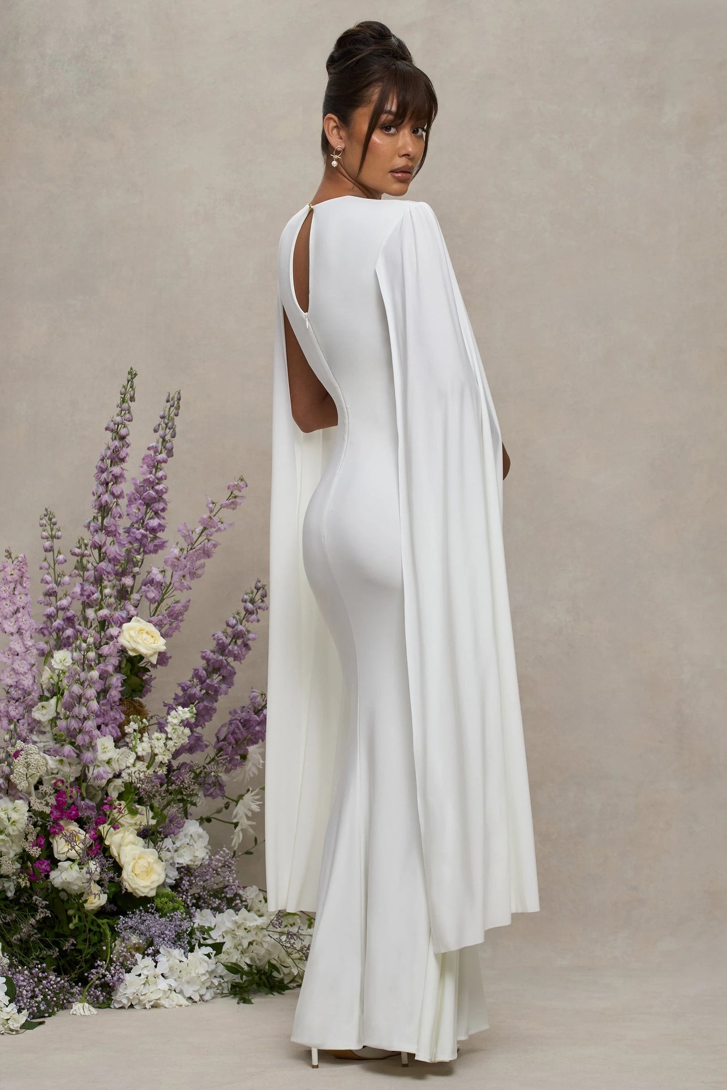 Divine Timing | White Maternity Maxi Dress With Cape Sleeves