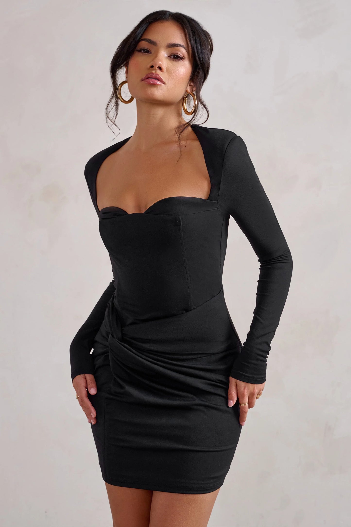 Corelle | Black Long Sleeve Sweet Heart Twist Detail Mini Dress