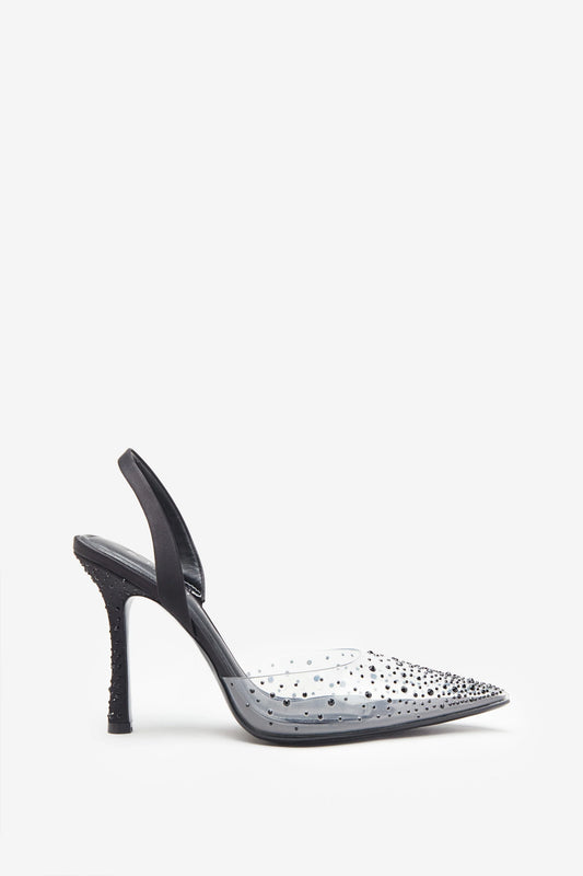 Covergirl | Black Diamante Sling Back Pointed Heels