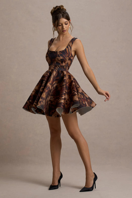 Kamaria | Animal Print Scoop-Neck Skater Mini Dress