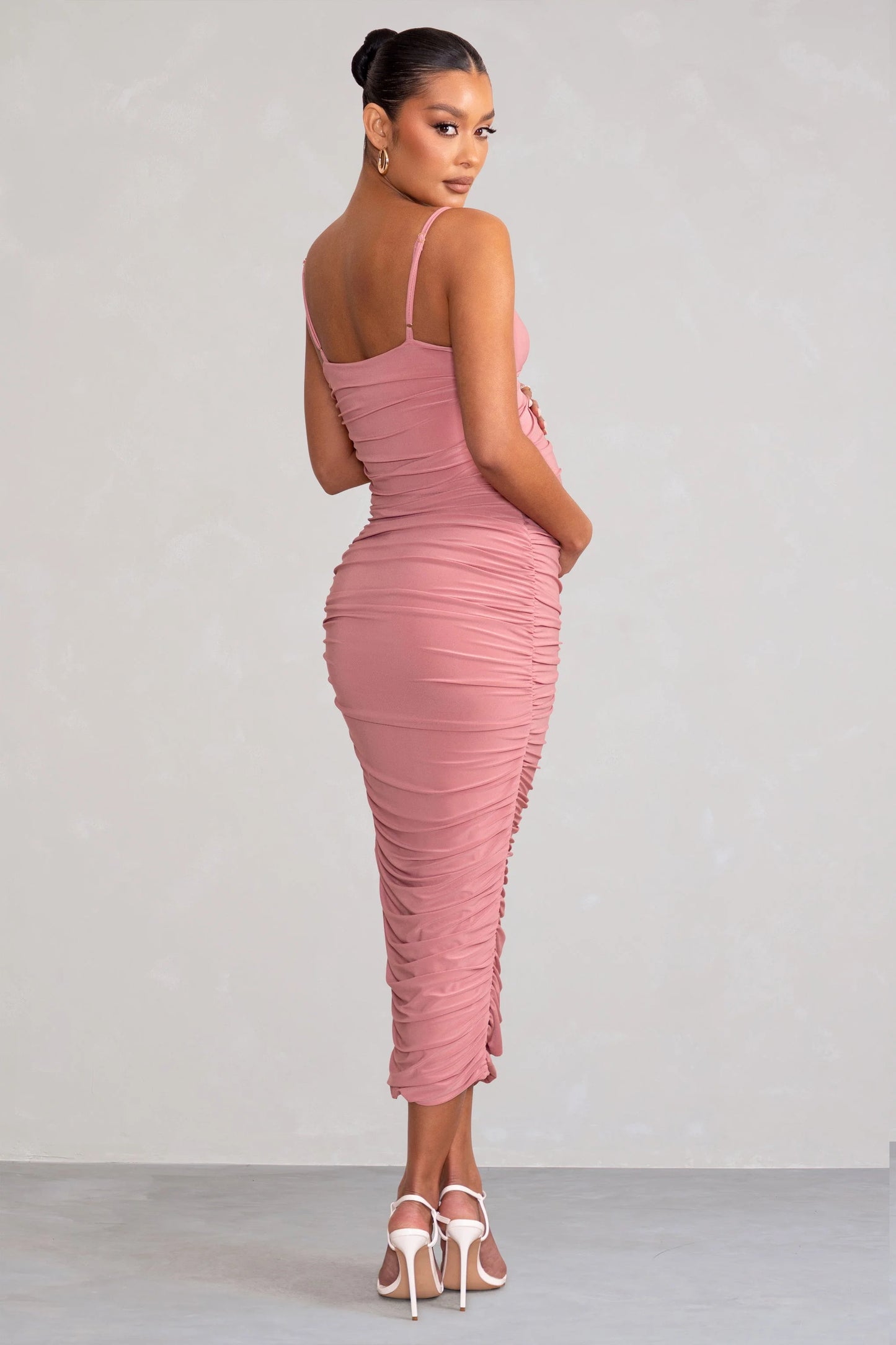 Desired | Blush Maternity Cami Midi Dress with Twist Plunge