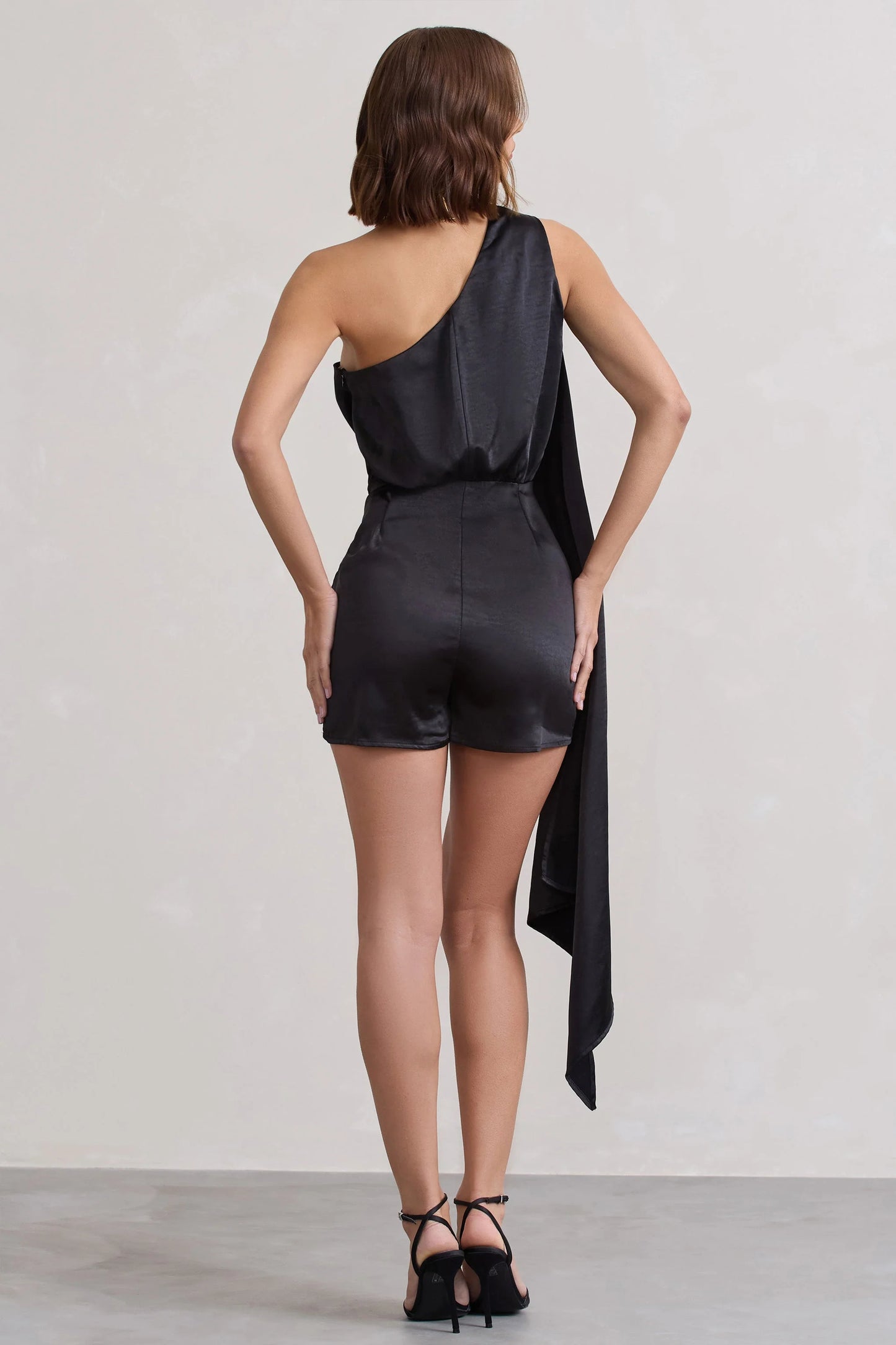 Ladies Day | Black Satin Scarf Detail Playsuit