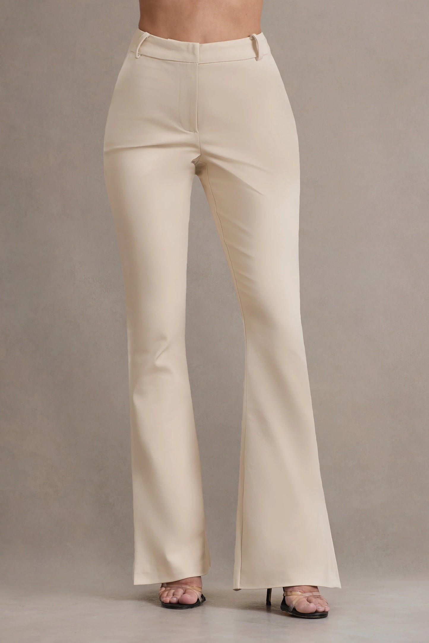 Brianca | Stone High-Waisted Split Wide-Leg Trousers