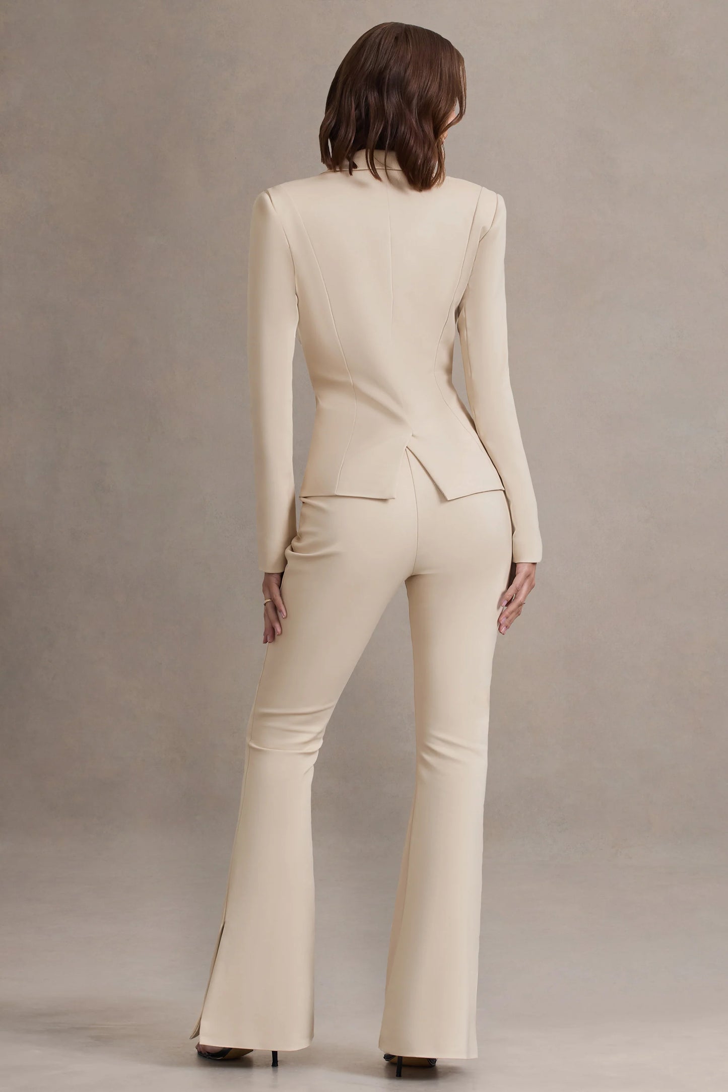 Brianca | Stone High-Waisted Split Wide-Leg Trousers