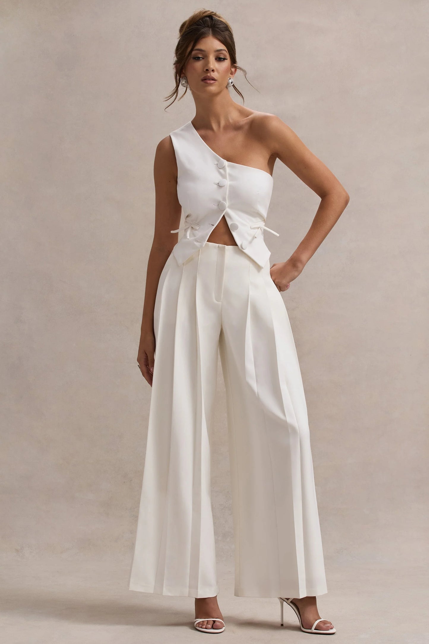 Galilea | Cream Pleated Wide-Leg Trousers