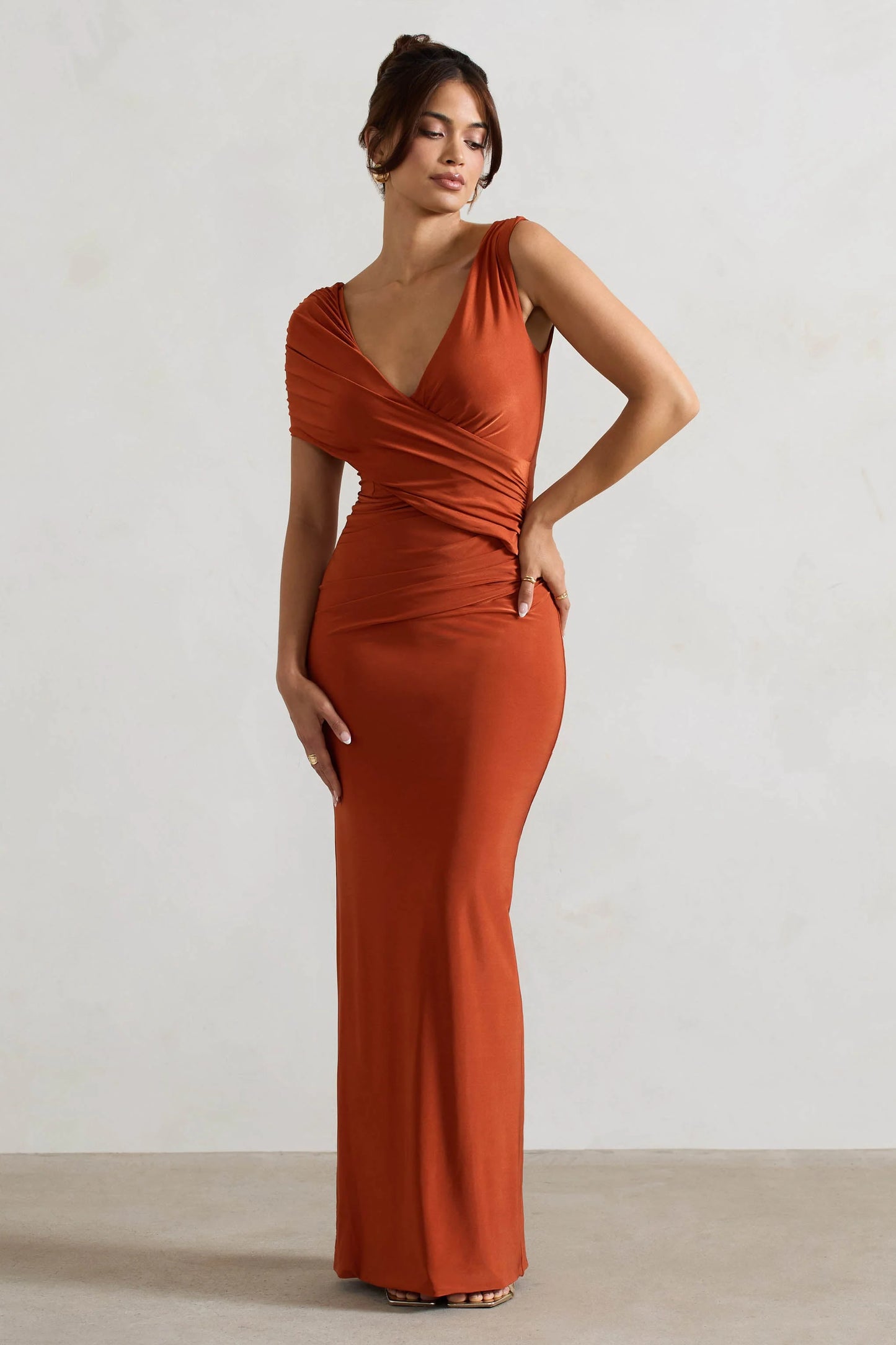 Capella | Rust Asymmetric Wrap Maxi Dress