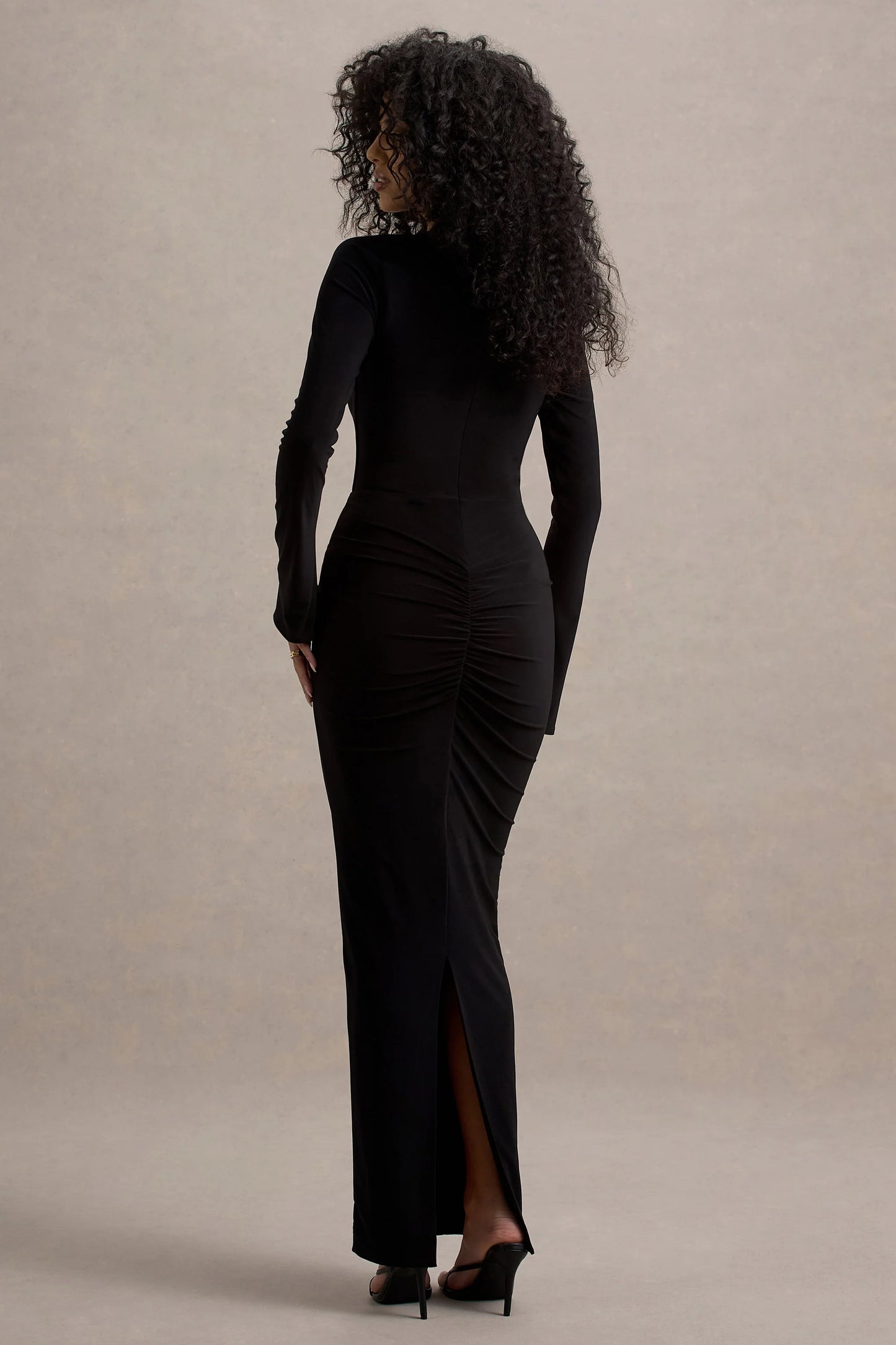 Gita | Black Halter-Neck Long-Sleeve Maxi Dress