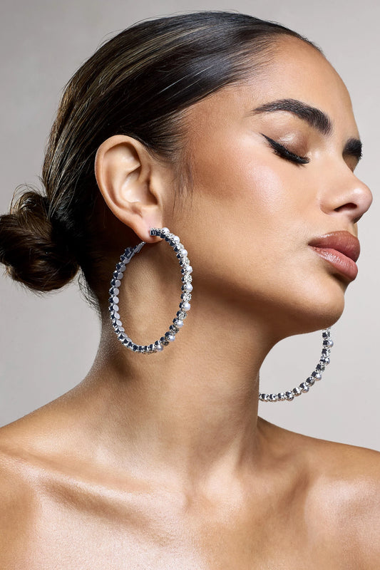 Kassandra | Silver Diamante Hoop Earrings