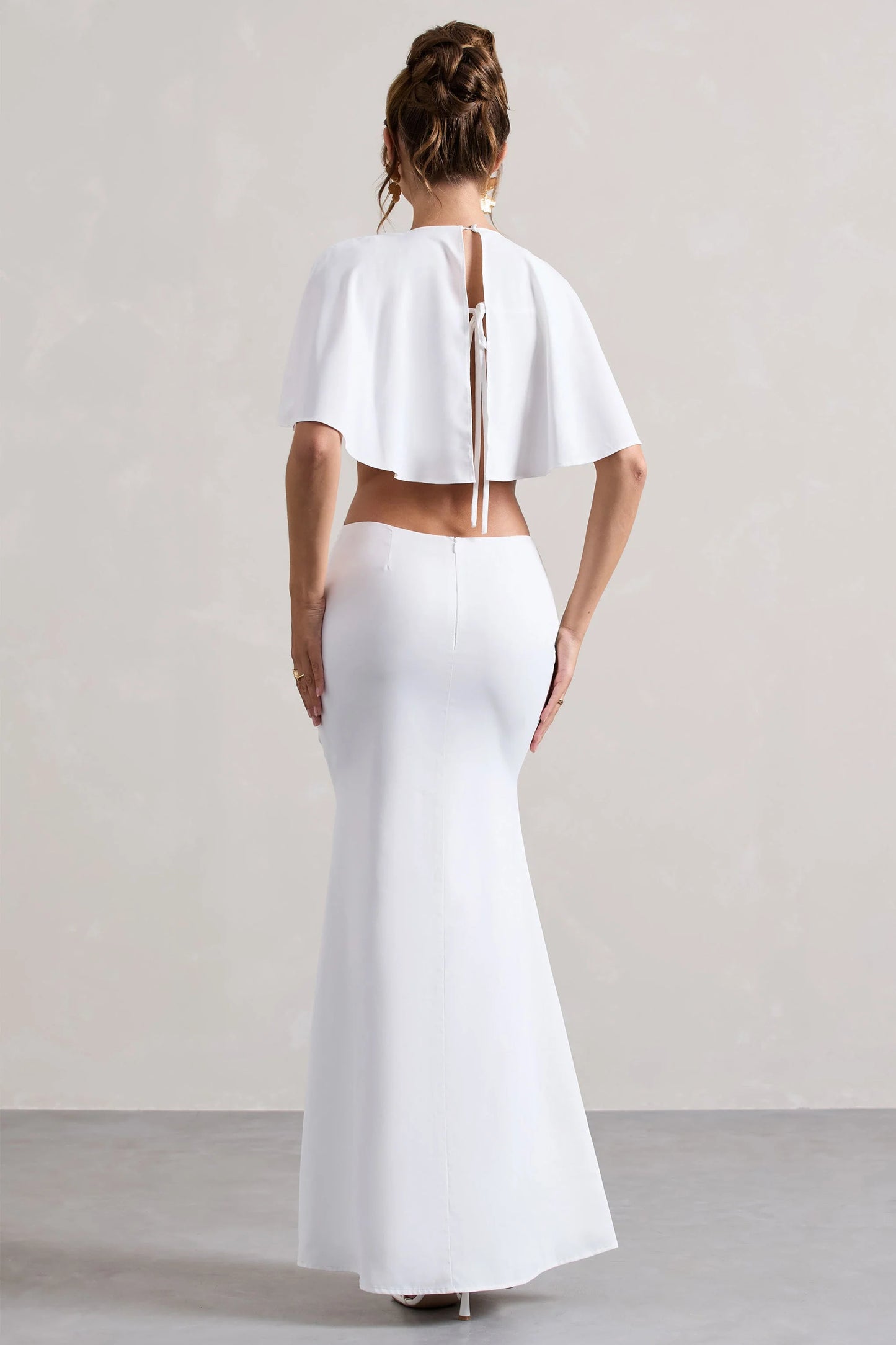 Isadora | Ivory Cut-Out Split Maxi Dress With Cape