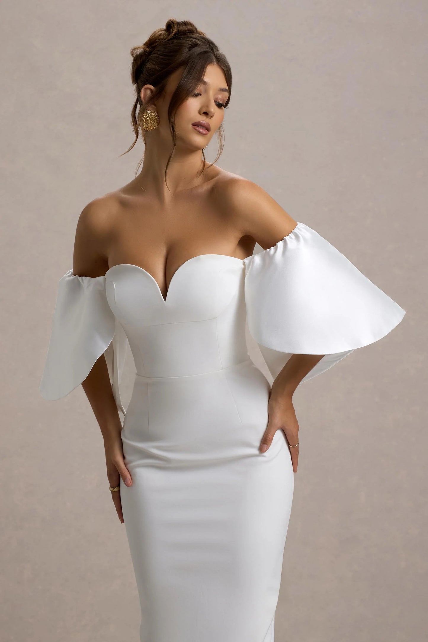 Dalani | White Corset Maxi Dress With Satin Puff Sleeves