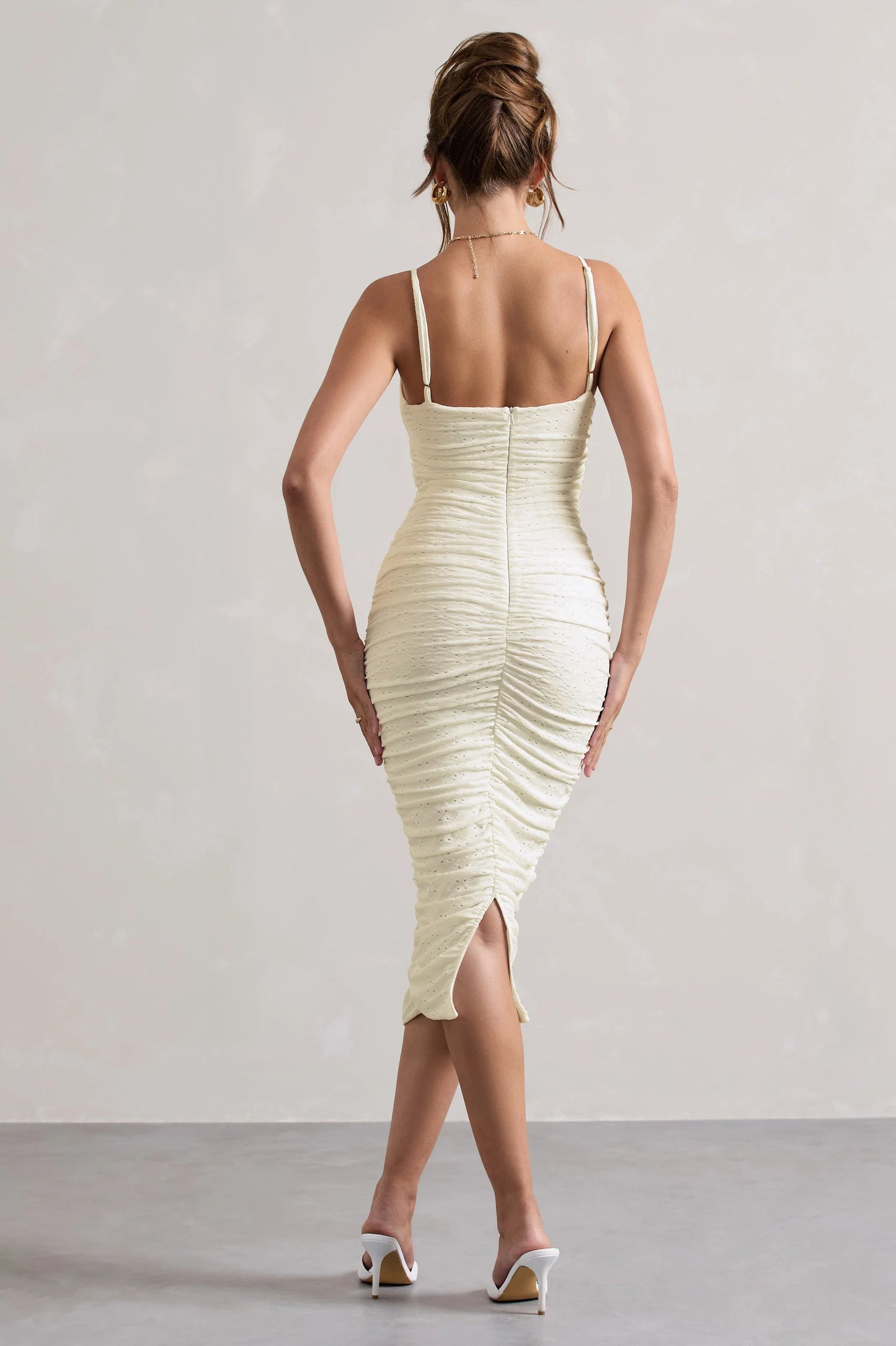 Cannes | White Broderie Knit Strappy Twist Midi Dress