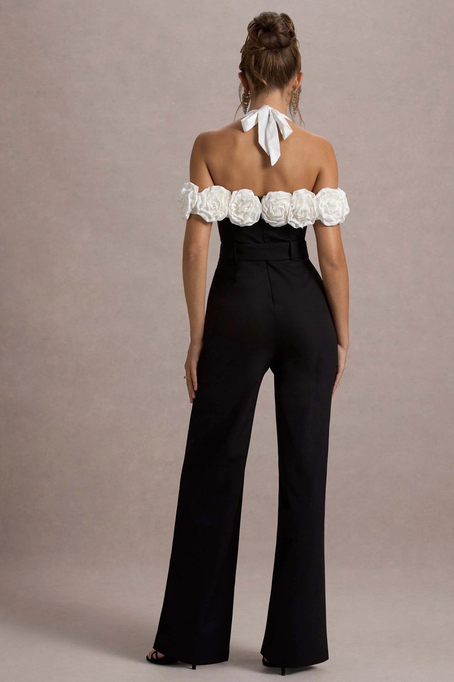 Genny | Black Tailored Wide-Leg Jumpsuit With Flowers