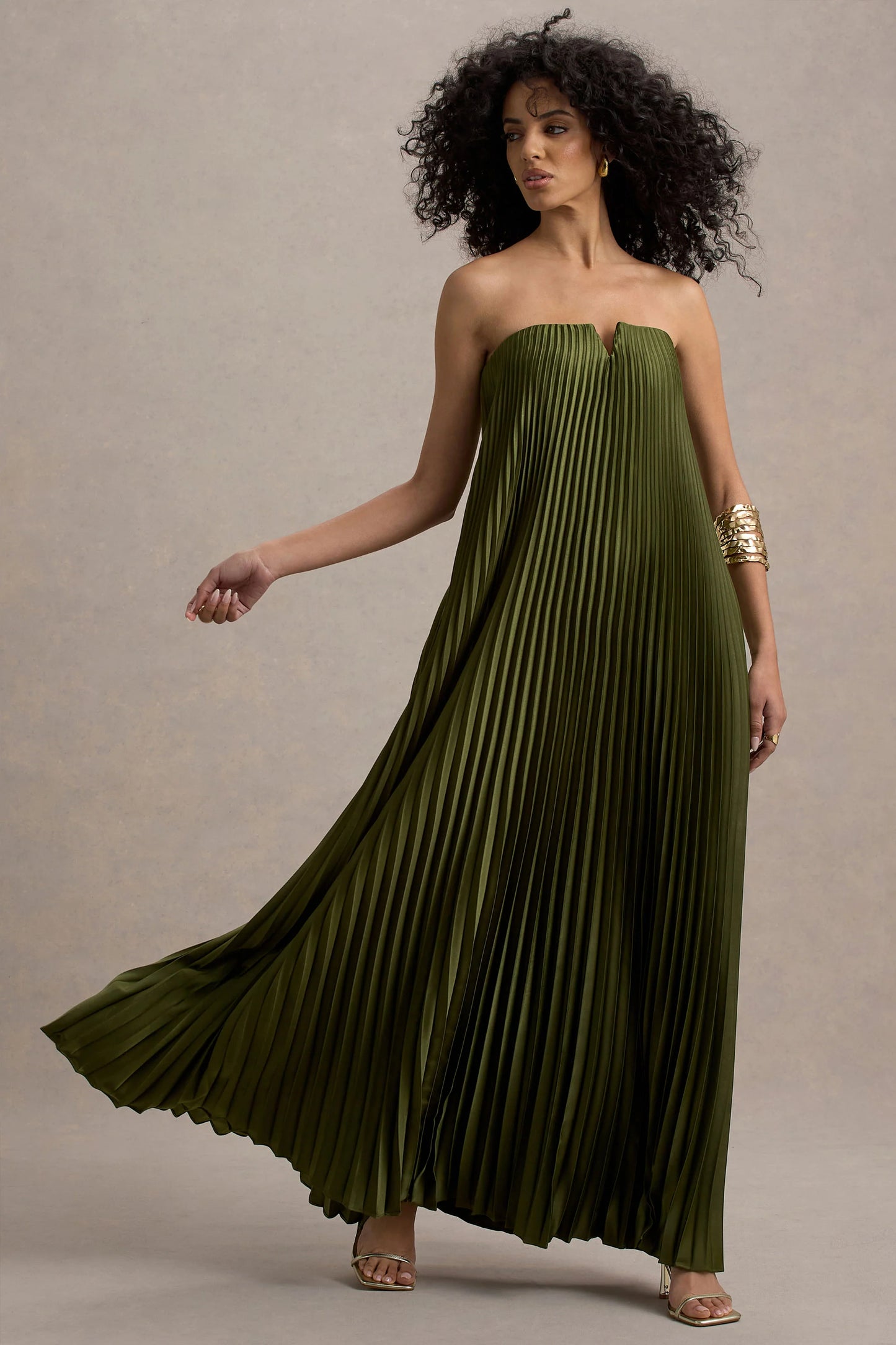 Bergamot | Olive Satin Sweetheart Maxi Dress