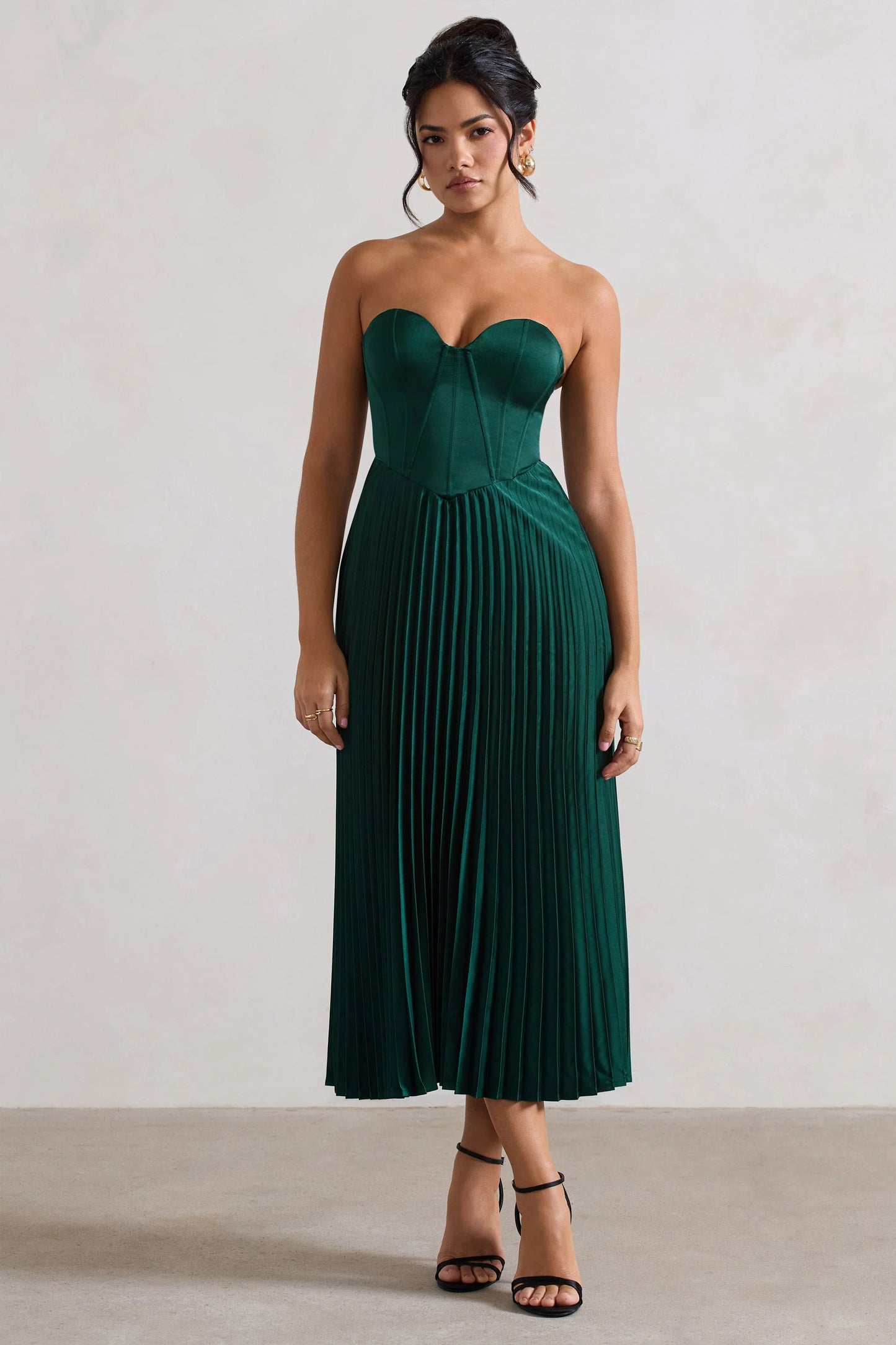 Bordeaux | Green Satin Corset Style Midi Dress