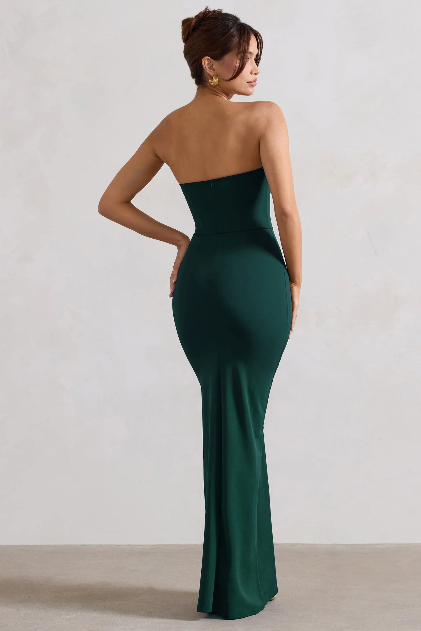 Belle of The Ball | Bottle Green Bandeau Maxi Dress With Split Hem