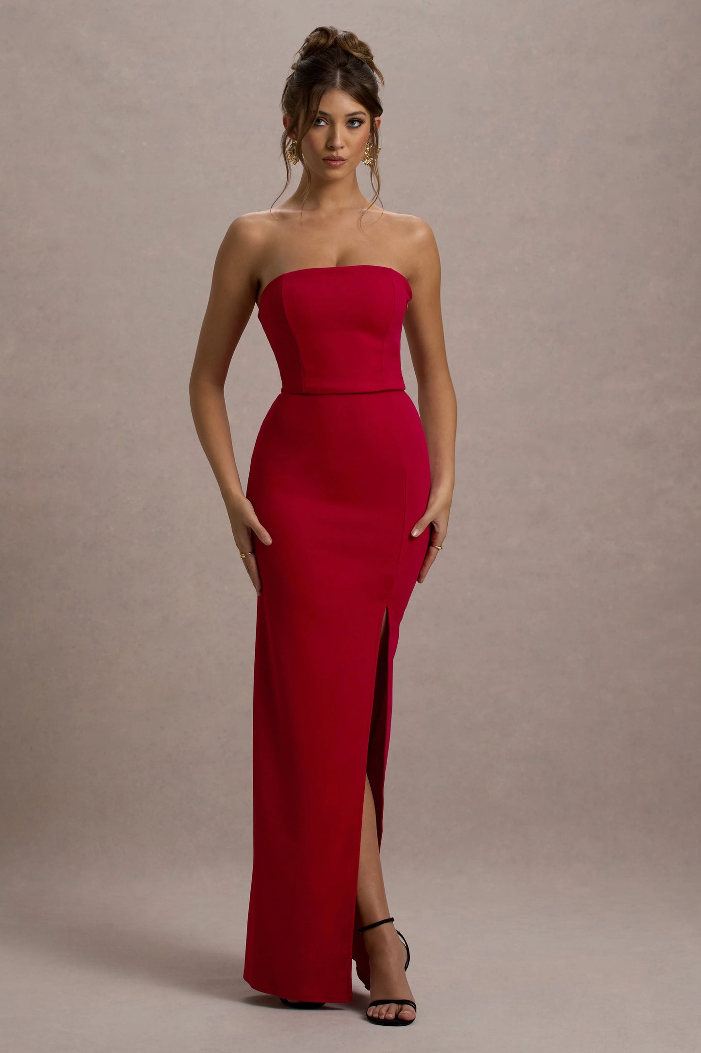 Belle of The Ball | Red Bandeau Maxi Dress With Split Hem