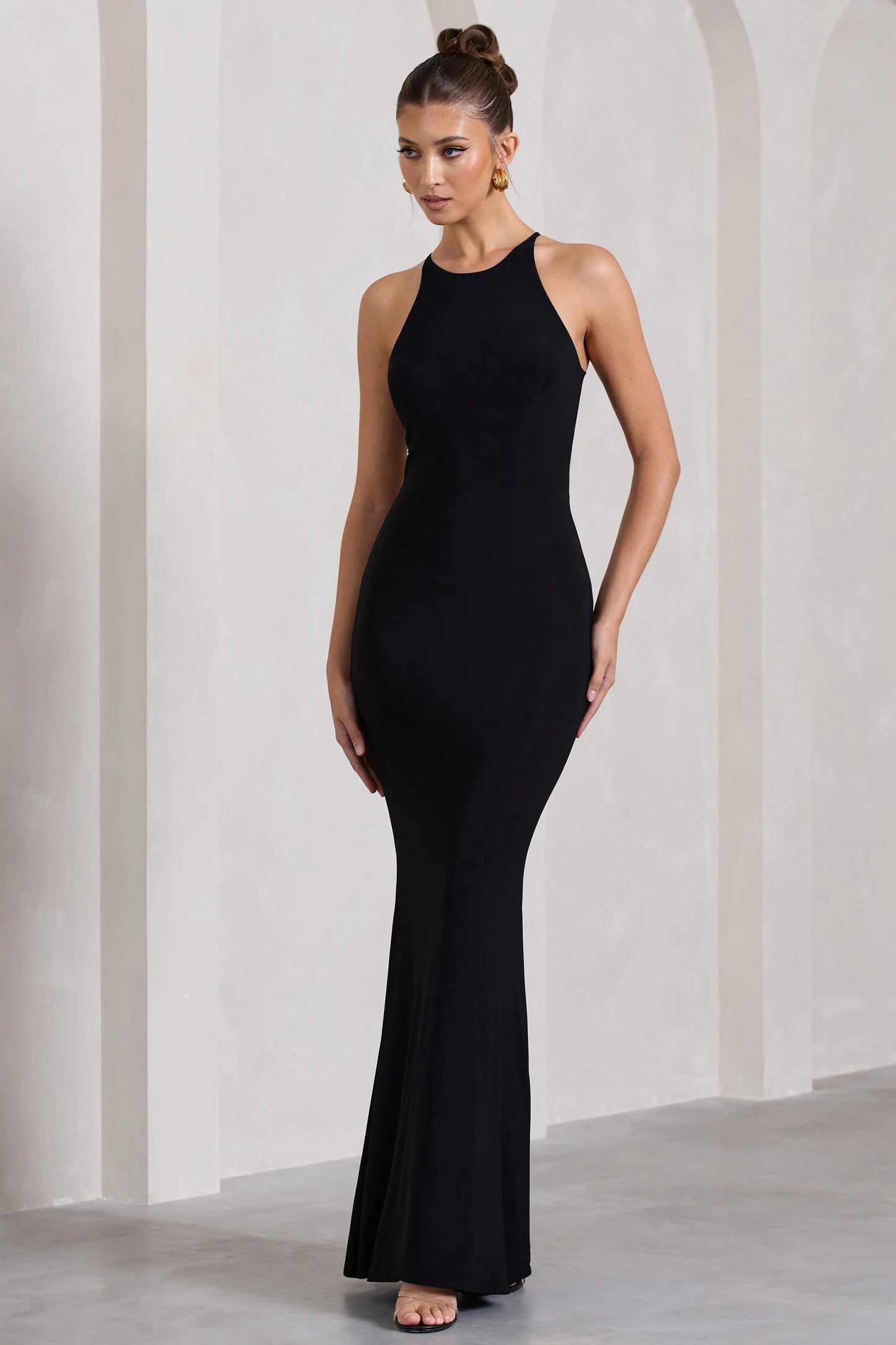 Brianna | Black Sleeveless Halter-Neck Open-Back Maxi Dress