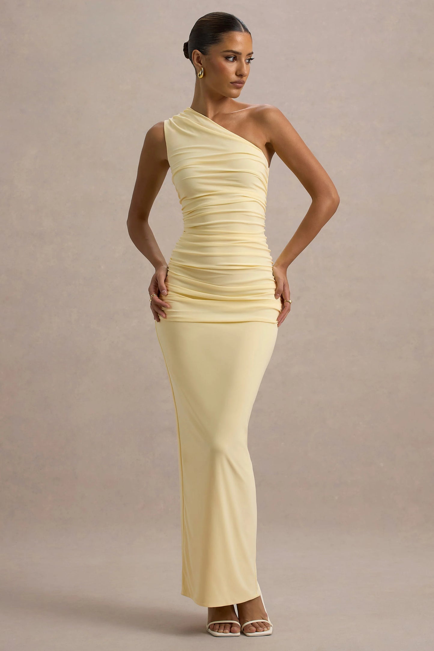 Dalarie | Lemon One-Shoulder Gathered Maxi Dress