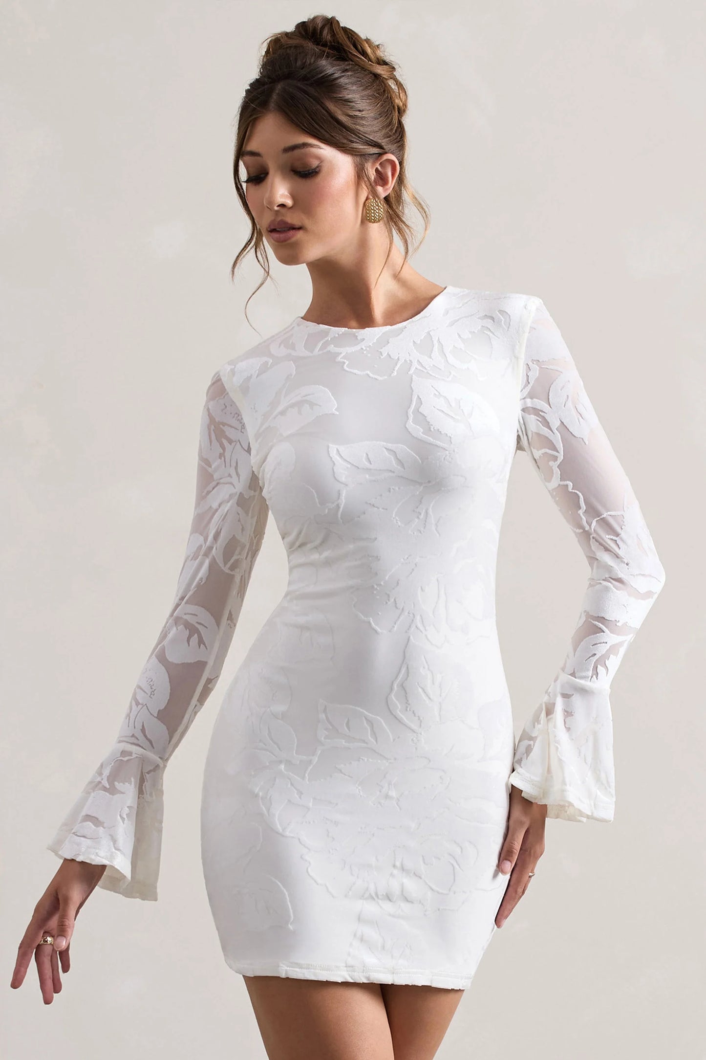 Della | White Bodycon Flared-Sleeve Micro Mini Dress