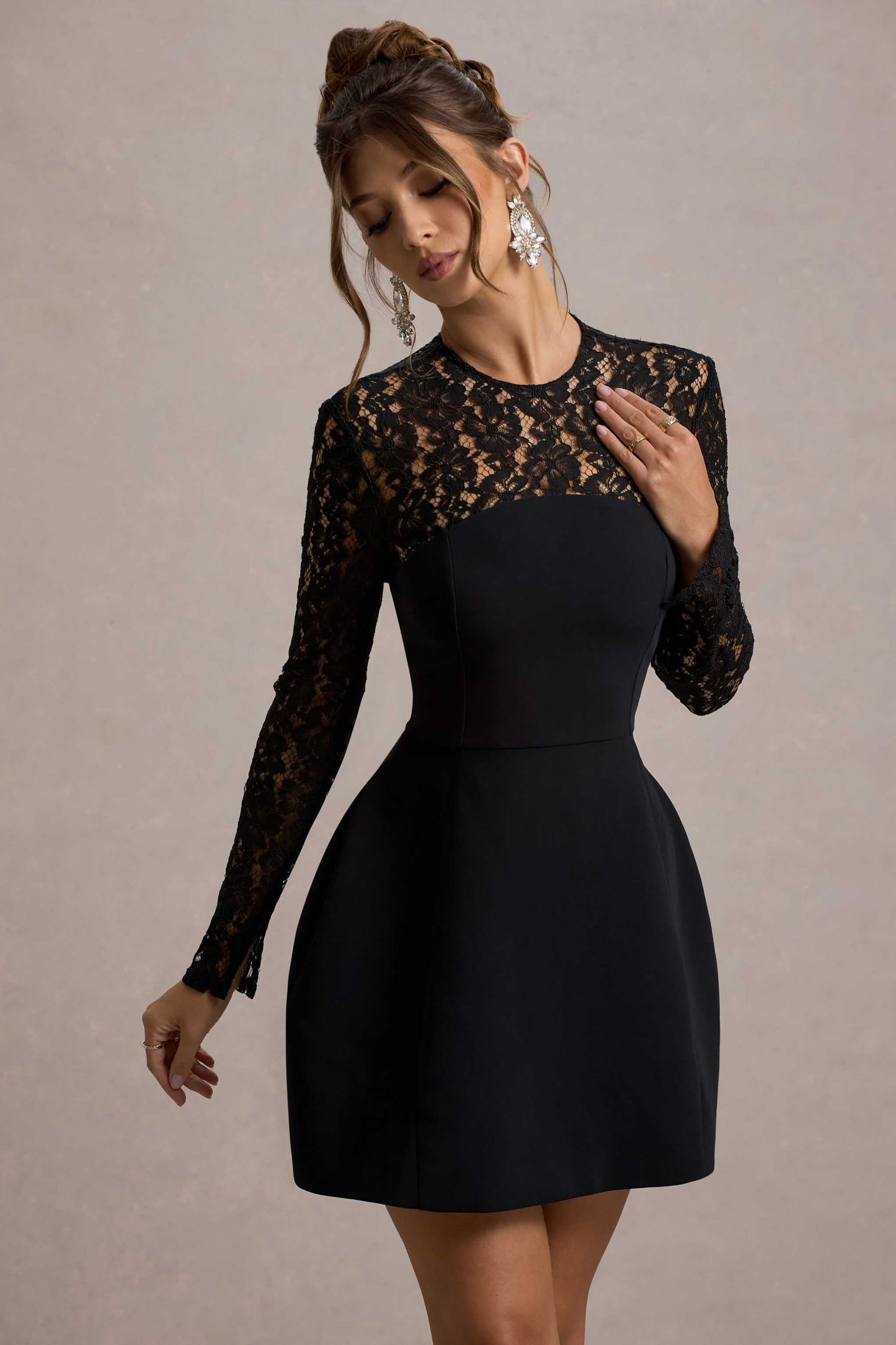 Birdie | Black Lace Long-Sleeve Mini Dress