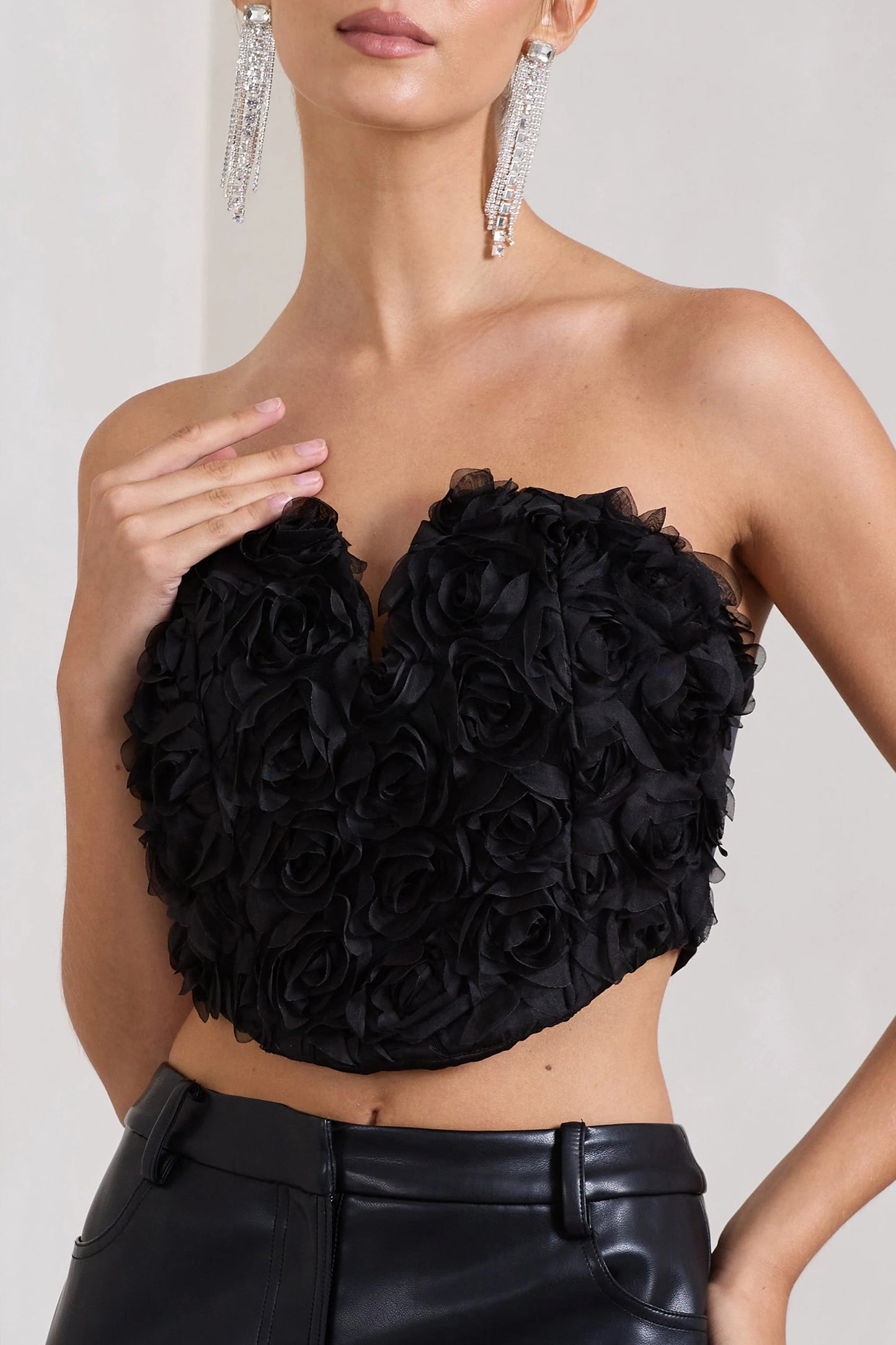 Alicia | Black Floral Mesh Strapless Corset Top