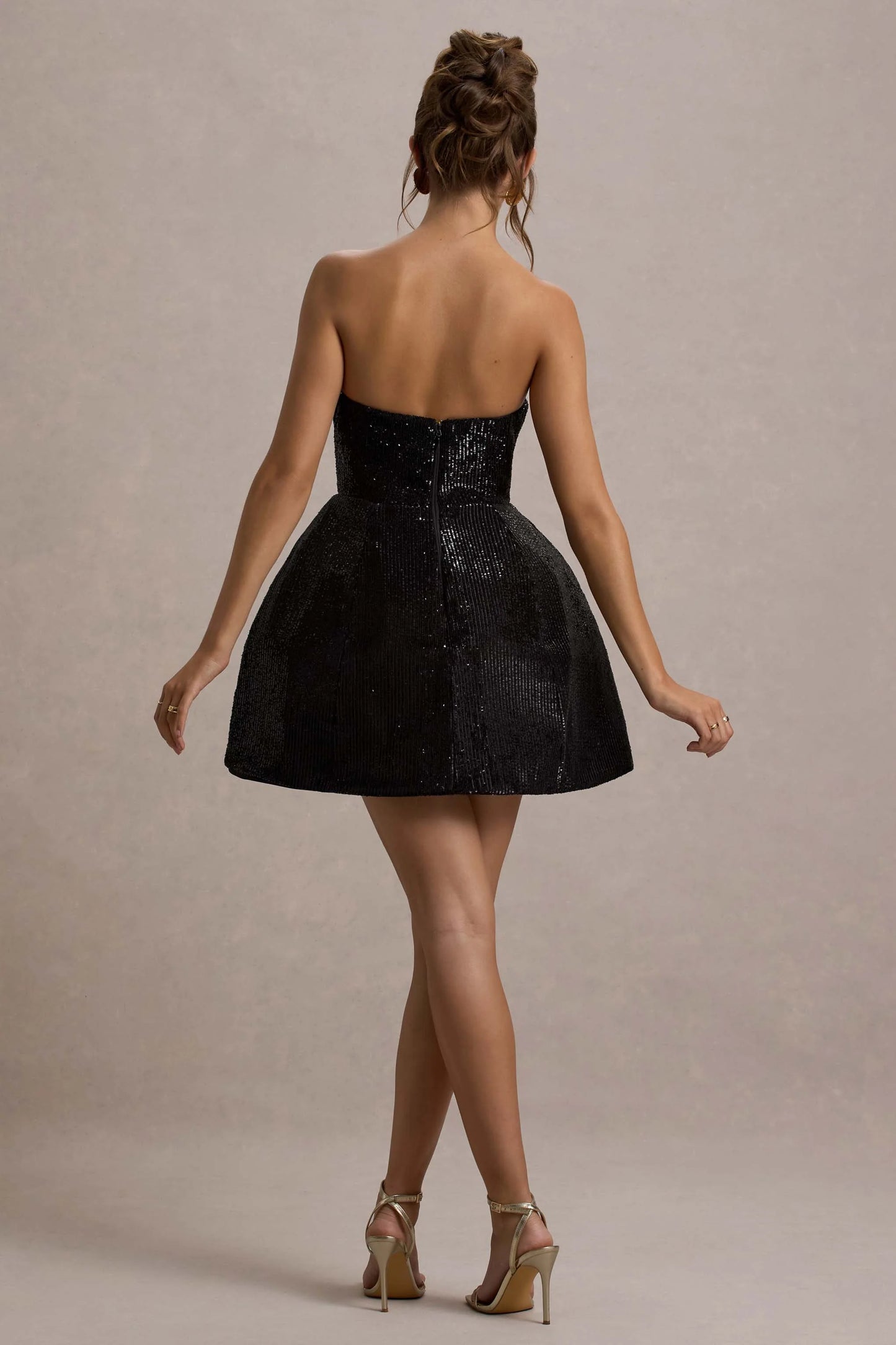 Clarabell | Black Sequin Bandeau Structured Mini Dress