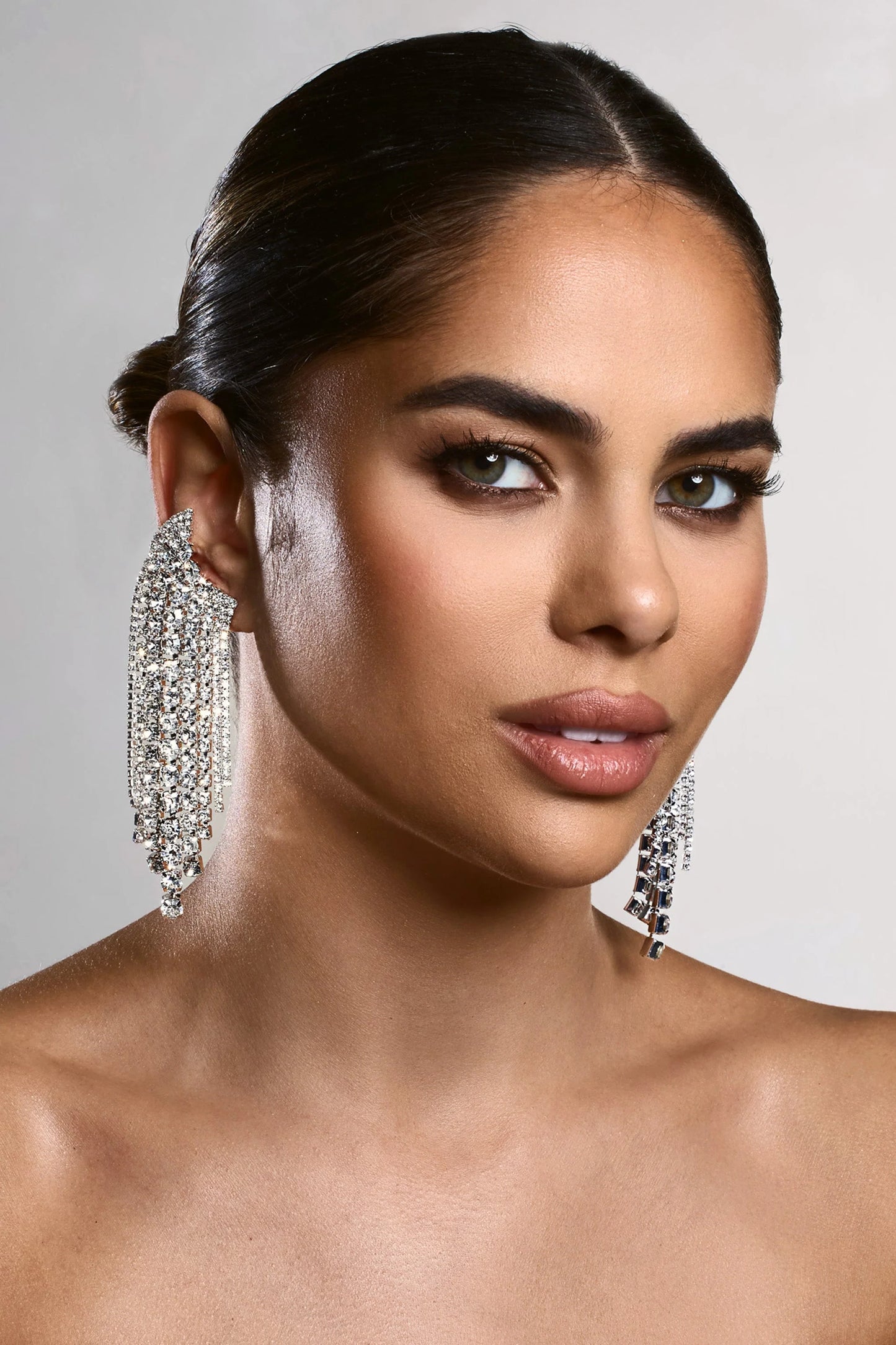 Christine | Silver Diamante Drop Earrings