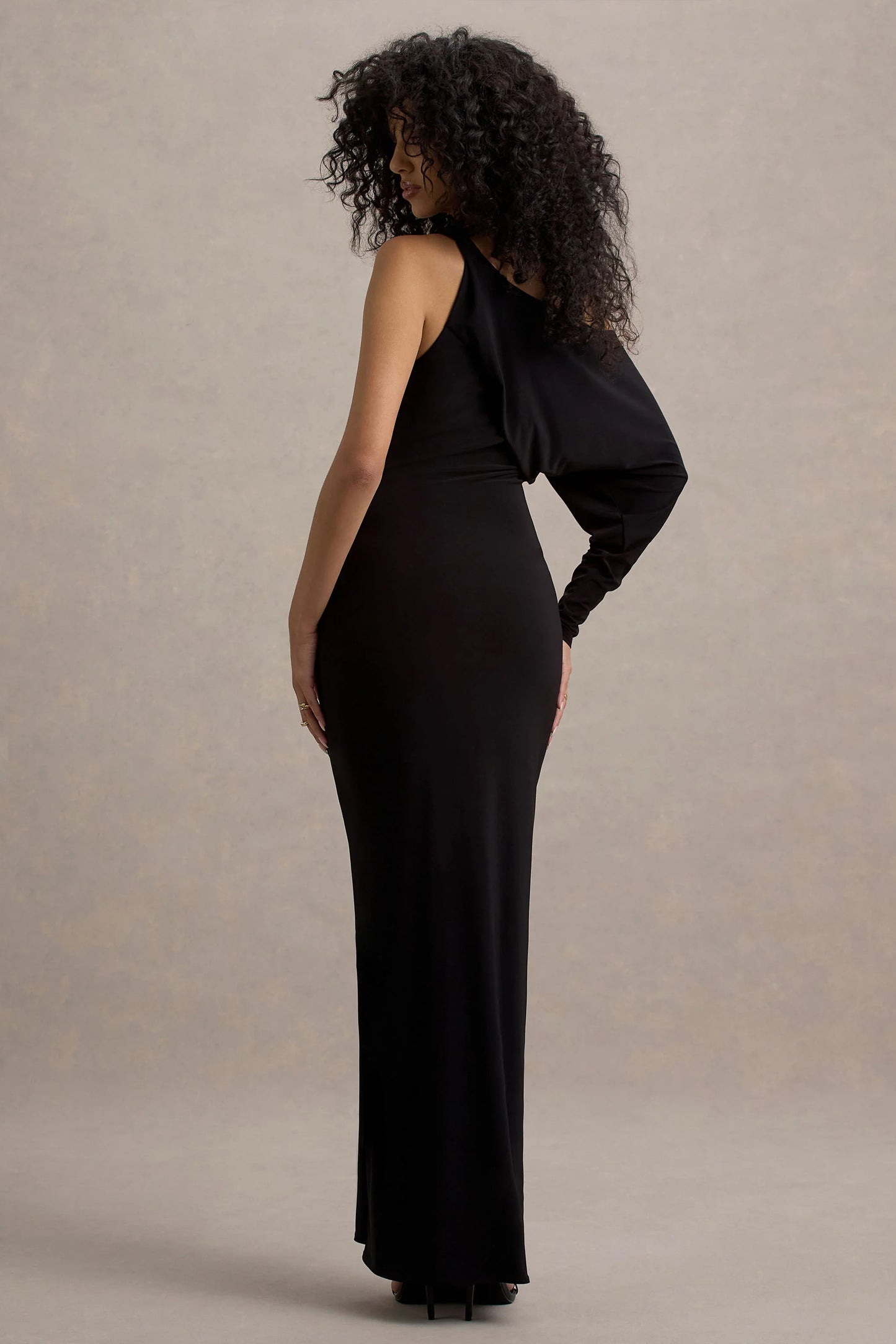 Floria | Black Draped One-Sleeve Maxi Dress