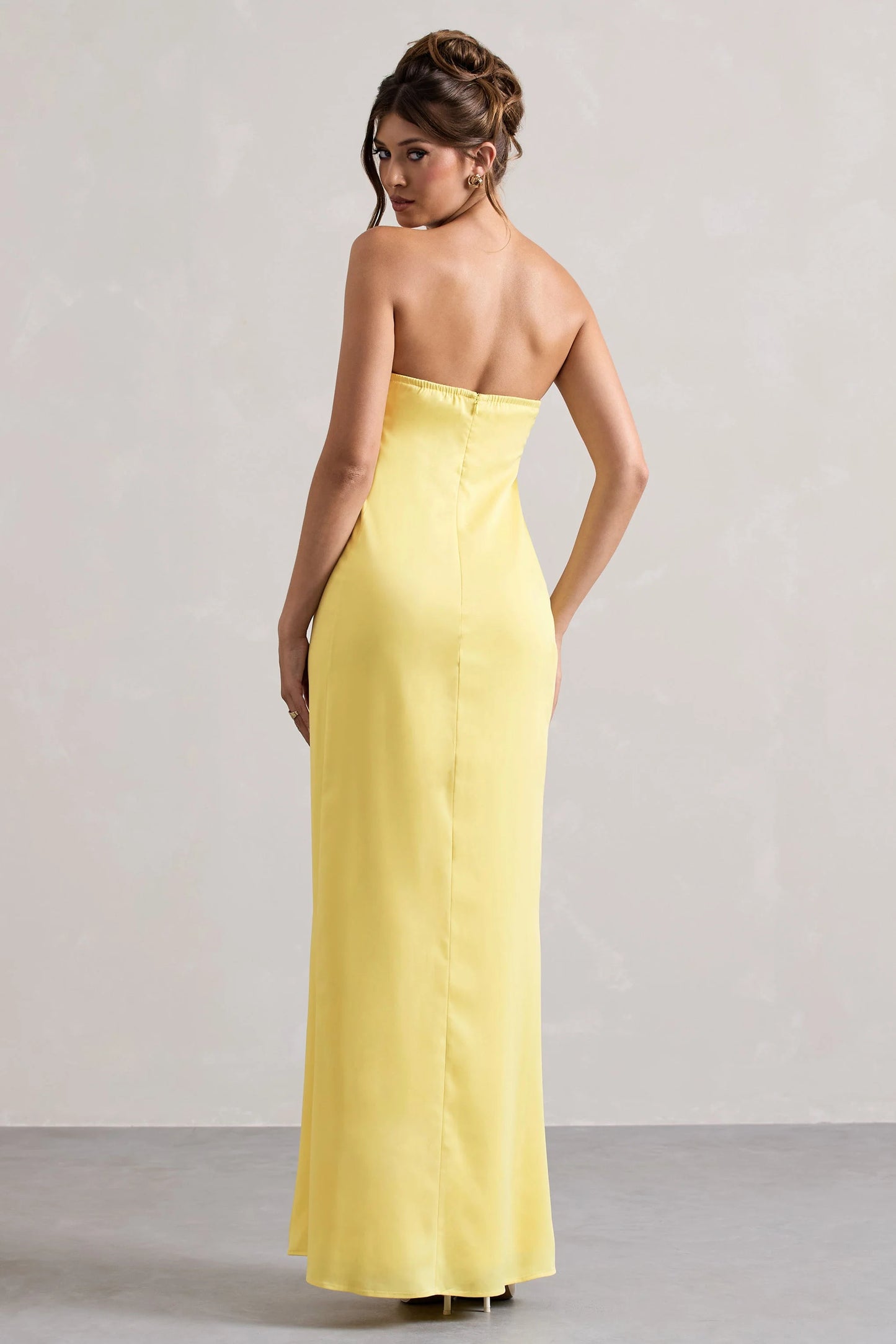 Azra | Lemon Satin Bandeau Maxi Dress