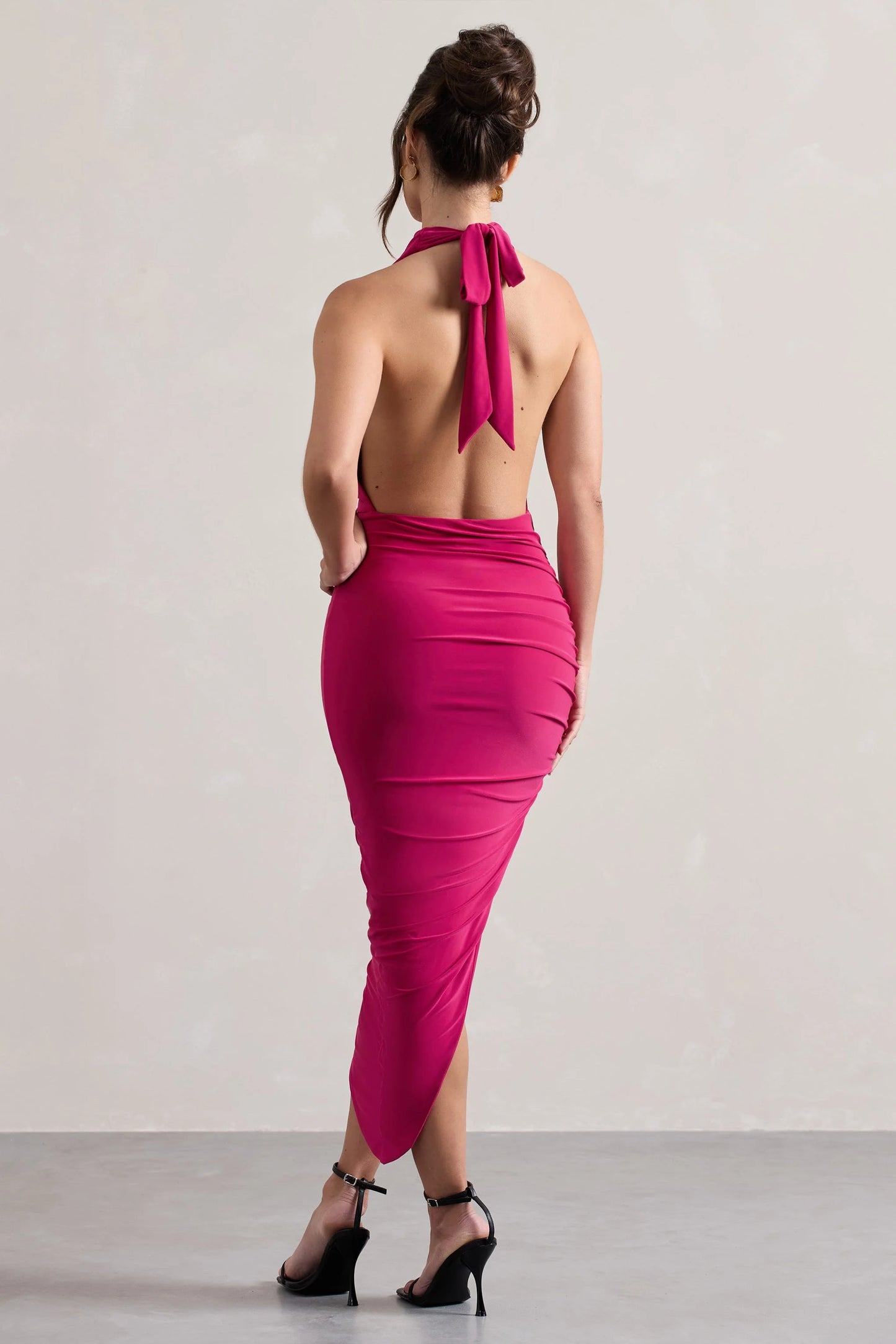 Hayley | Hot Pink Cowl-Neck Asymmetric Maxi Dress